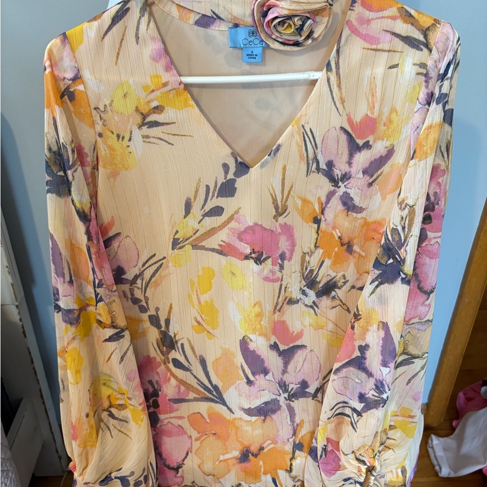 CeCe Blush Multi Floral Blouse